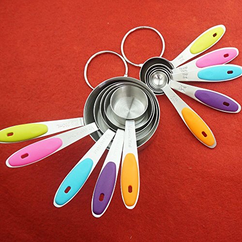 Messbecher Cups Messlöffel Sets Edelstahl Dicke Amerikanische mit Genaue Gravur- Geeignet für Küche Kochen und Backen (S+L, 10 teiliges) - 4