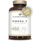 Omega 3 Olio di Pesce | 2000mg Massima Concentrazione | 700 mg EPA et 500 mg DHA | Vitamina E | Aiuta a Migliorare e Protegge