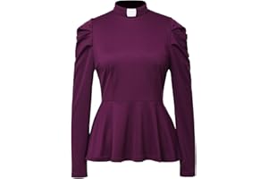 BPURB Women's Elegant Clergy Shirt Long Sleeve Ruffle Hem Ministers Clerical Blouse Casual Tops with Free Slip-in Tab Collar