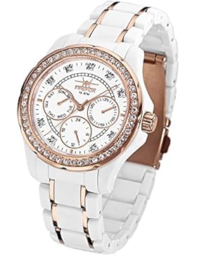 FIREFOX FFS176-101 weiß Multifunktion Damenuhr Zirkoniasteine rosegold Edelstahl/ABS/Silikon Sicherheitsfaltschließe...