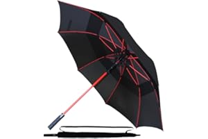 COLLAR AND CUFFS LONDON 95 KPH Ombrello Golf XL Antivento Robusto Grande Automatico Uomo Donna - Fibra di Vetro Rosso - Ventilato Doppio Calotta - Da Pioggia - Classico Lungo - Nero