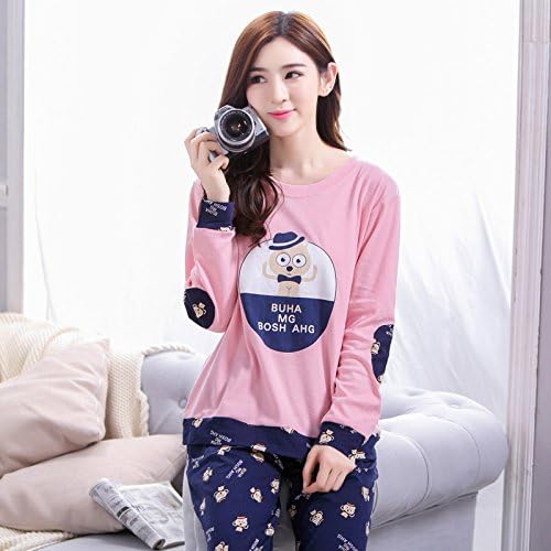 LKKLILY-In spring and autumn the couple pajamas cotton long sleeve Ralph Lauren long-sleeved cartoon Pajamas plus size clothing suit,M,Female