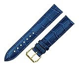 RECHERE Armbanduhr aus Blau Alligator Grain Leder mit goldener Dornschließe 16mm