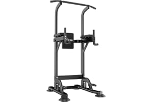 DH FitLife Power Tower Dip Station, chin-up-stång fristående upp till 230 | 10-vägs höjdjusterbar upp till 230 cm | Ryggdyna för benlyft