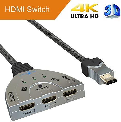 Goronya 3 Port HDMI Switch Box 3 Input 1 Output, HDMI Hub Selector with IR Wireless Remote Support 4Kx2K Full HD 1080P and 3D
