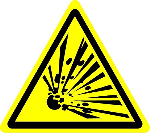 Preisvergleich Produktbild ISO-Sicherheits-Zeichen - Warnung Explosives Material Symbol - Selbstklebende Aufkleber 100mm x 100mm