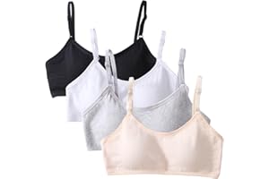 BYSION 4 Pack Girls Sports Bra Training Bras Underwear with Fixed Bust Pad and Adjustable Strap Teenage Girls Crop Top for Kids 10-18 Years
