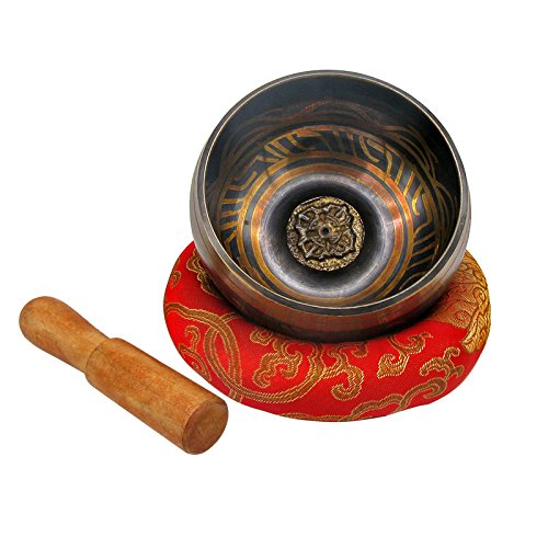   Tazón cantador tibetano, frideko 3 en 1 completa de buddhis Mesas tibetano Cuenco tibetano Juego  Cuenco, almohada, mazo para meditación Yoga Chakra de curaci&o