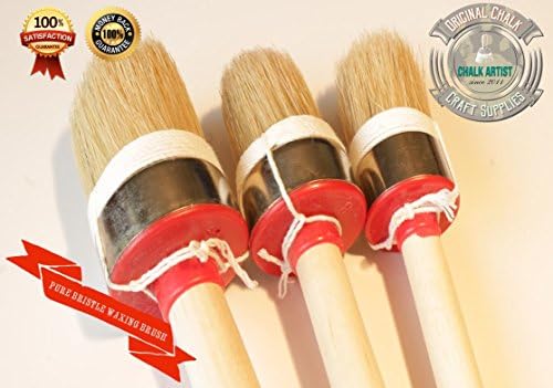 #HQ3 - SET OF 3 - CHALK PAINT &amp; WAX waxing pure bristle SHABBY CHIC ROUND BRUSHES - 30mm ,40m , 45mm