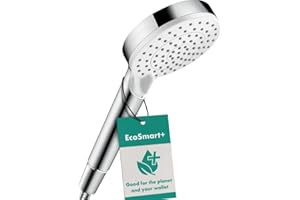 hansgrohe Crometta - ducha de mano ahorro de agua 6 l/min (EcoSmart+), alcachofa de ducha con 2 tipos de chorro, cabezal de ducha redondo (⌀ 100 mm), con sistema antical, blanco/cromo, 26336400