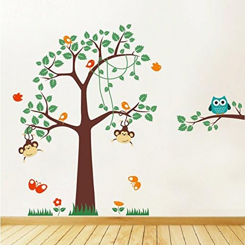 Nursery Tree Wall Stickers Animal Monkey Jungle Safari Kids Wall Art Decals - PD379 / Direction A (Regular)