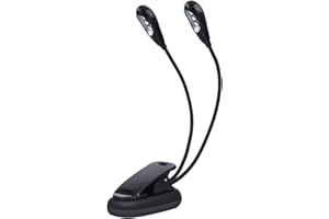 TIIYEE Atril de música Luz con clip, Lámpara doble LED para Atriles trabajo brazo clip Luces Lectura USB carga lLbro Recargable Mini Abrazadera Cuello Cisne Flexible 360​​° Doble Cabeza Cama Leer Libros
