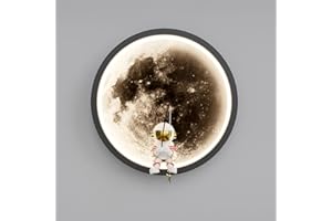 ACLBLK Lune Applique Murale Pour Chambre Moderne Astronaute Appliques Murales Intérieur Rond 3000K Blanc Chaud LED Mur Lampe Chambre D'enfant Nordique Noir Luminaire Pour Garçon Filles Chevet Enfant R
