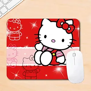 Woopme Non Slip Anti Skid Rubber Base Hello Kitty Anime Cartoon Printed Design Mouse Pad Kids Girls Gaming Boys Laptop PC Computer Desktop Multicolored Mousepads L x H 24 x 20 CMS