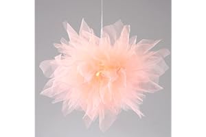 DUNMW Lampada da soffitto a sospensione in organza fantasia rosa Lampada da soffitto con fiori di filato romantico Lampada da soffitto per camera da letto per bambini, soggiorno, 27"