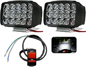 Eltron Turbo 15 LED Fog Light, Waterproof Fog Head Lamp, Bar Light Off-Roading Universal for All Bikes, Scooty, Car & Other Electronic vehicles (Pack of 2, Free On/Off Switch, 12V DC 15W, White)