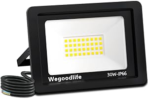 Wegoodlife 30 W LED strålkastare utomhus, jätteljus 2335 lm strålkastare, 3 000 K varm vit utomhusstrålkastare, IP66 vattentä