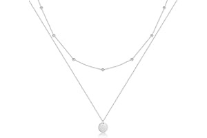 AFSTALR Damen Layered Kette Silber/Rosegold/Gold Plättchen Kette Doppel Multilayer Halskette mit Coin Runden Anhänger