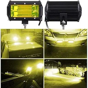 PRIKNIK Led Bar/Fog Light/Work Light Bar 24 LED 72 Watt 5 Inch Spot Beam 2 Pcs Yellow Universal Fitting Bikes and Cars Universal Fitting Bikes & Cars- Compatible with Maruti Wagon R Stingray