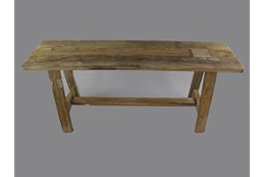 Clever-Deko Banco de madera de teca de 1 m, taburete de madera antigua, banco rústico de flores, raíz