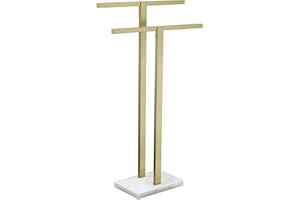 KOKOSIRI Bathroom Towel Rack 2-Tier Standing Towel Racks with Marble Base, Stainless Steel Freestanding Towel Bars, Thicken Steady Design, Brushed Gold THS0001-BG