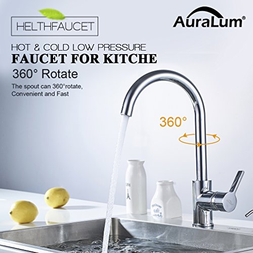 Auralum Chrom Küchenarmatur Niederdruck Kupfer Spültischarmatur Mischbatterie für Küche 360° Drehung Armatur - 4