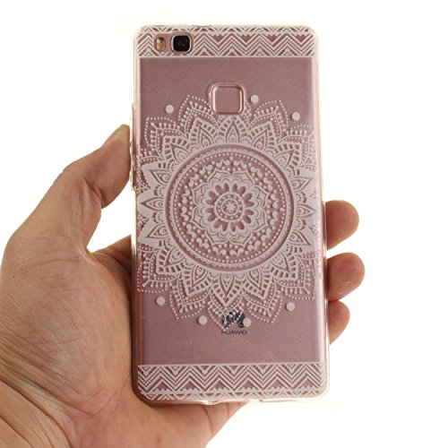Huawei P9 Lite Hülle Silikon Durchsichtig mit Muster Weiß Mandala,SKYXD Biegsam Klar Weich Dünn Kratzfeste Gummi Handy Schutz Schale mit [Handyanhänger + Eingabestifte] Etui Fall für Huawei P9 Lite Transparent Premium Case Flexible Clear Soft Slim Backcover Skin with Touch Pen Dust Plug - 5