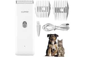 Favrison Tosatrice professionale per cani con 2 lame per tagliare i peli di animali domestici, ricaricabile, senza fili, per cani, gatti, conigli (bianco)