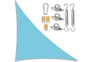 DDLL Garden Sail Canopy, Triangle Sun Sail Shade with Fixing Kit, 3 Ropes, Waterproof, UV Block, Right Angle Garden Shade Sails Sunshade Awnings for Outdoor Patios,light blue,3m x 3m x 4.3m