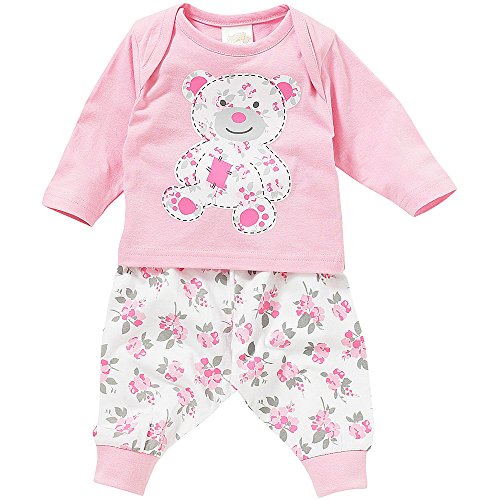Lullaby Baby Girls Floral Teddy Bear Pyjamas - Pink - 0/3 Months