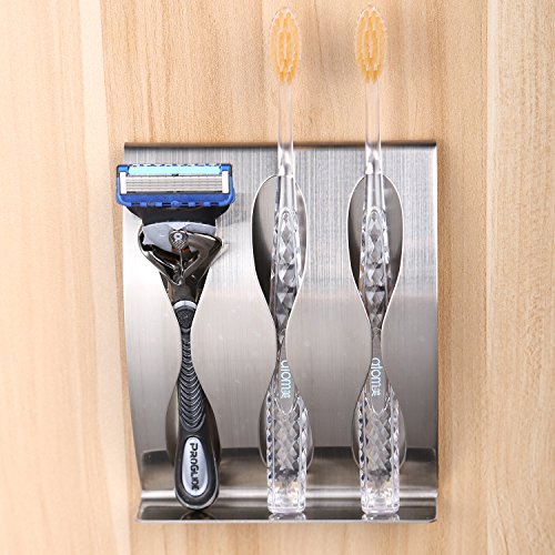 Ruicer Zahnpastaspender Zahnpasta mit Zahnbürstenhalter selbstklebende Edelstahl durch 3M Haftmittel - 4