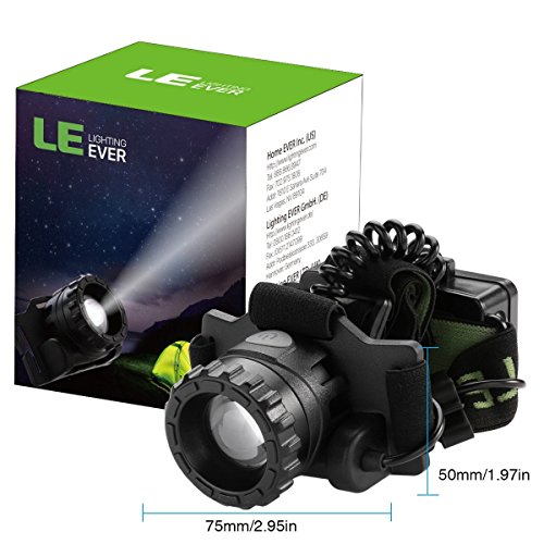 LE Led Stirnlampe, Super Helle, zoombar, IPX4 wasserfest LED Kopflampe, 150lm, CREE Birne, 4 Lichtmodi, Batterie ersetzbar, fokussierbar 160m Reichweite, handfreie Scheinwerfer, Ideal fuer Camping, Joggen, Jagd und Lesen - 7