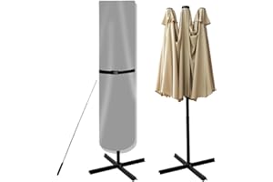 POYEE Parasol Cover, 420D Waterproof Outdoor Patio Umbrella Cover for 9-14ft/2.7-4.2m Market Umbrella or 15ft/4.5m Double-Sided Umbrella, Gray 260cm H/74cm(top)/74cm(bottom)