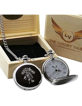 Taschenuhr und Kette unterzeichnet von Motorhead Lemmy, in luxuriöser Geschenkschachtel aus Holz