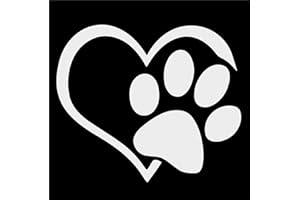 CUSTOM VINYL Pegatina de Coches Impermeable Resistente Calor Diseño Corazón Forma Huella de Perro (Blanco)