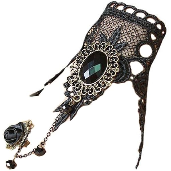 LOLIAS Ensemble Collier Dentelle Noire Gothique Avec Bracelet, Pendentif Et Boucles D'Oreilles - Costume Vampire Halloween