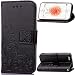 Produktbild iphone 5/5S/SE Hülle ,Leder PU Leder Hülle Flip Hülle Case Bookstyle Cover Schale Stand Ständer Etui Karten Slot Schutzhülle Tasche Wallet Case Leder Wallet Tasche Brieftasche Schutzhülle Schmetterling Muster Pour Apple iPhone 5/5S/SE 4,0 Zoll [Blume,Schwarz]