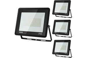 Yakimz focos LED para exteriores, 100 W Proyectores LED, 8500 lm, superbrillante, 3000 K, luz blanco cálido, IP66, ángulo de haz de 120°, iluminación de seguridad para patio, garaje, jardín, 4 piezas