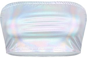 TiaoBug Sujetador Deportivo para Mujeres Danza sin Mangas Tops de Tubo Verano sin Relleno Elástico Chalecos Cortos Crop Top Fiesta Bikinis Brillos