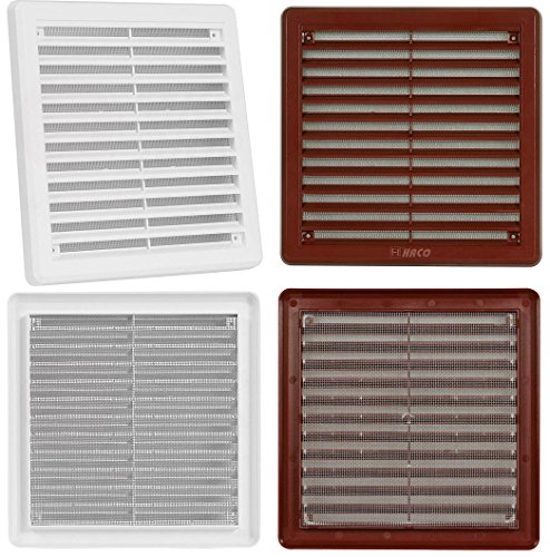 Lüftungsgitter Garage ASA Kunststoff braun 200 x 200 mm Tür Bad WC in vielen Größen Zuluft Abluft Gitter mit Insektennetz weiß braun Küche Lüfter Insektenschutz - 4
