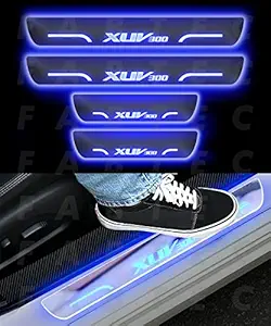 Fabtec Car Door Foot Step Led Sill Plate Compatible for Mahindra Xuv 300 (Set of 4) (Blue)