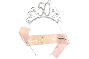 KOQAIIZ 50 Anni Donna Decorazioni Corona Sciarpa Set, Fabulous Sash e Strass Coroncina, Tiara Cristallo Corona Fascia 50th Compleanno Ragazza Sash