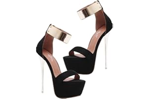 Holibanna Scarpe col Tacco Donna 16CM Tacco a Spillo Alto Scarpa Donna Cinturino Caviglia Open Toe Tacco a Spillo Alto Plateau Festa (36EU)