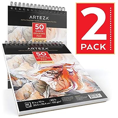 ARTEZA® Arteza Ensemble De 2 Carnets À Dessin Taille 20,3 X 25,4 Cm, 100 Pages Au Total, 50 Feuilles À Reliure Spirales Chacun, Papier Haut Grammage Durable Sans Acide (130g), Pour Enfants Et Adultes
