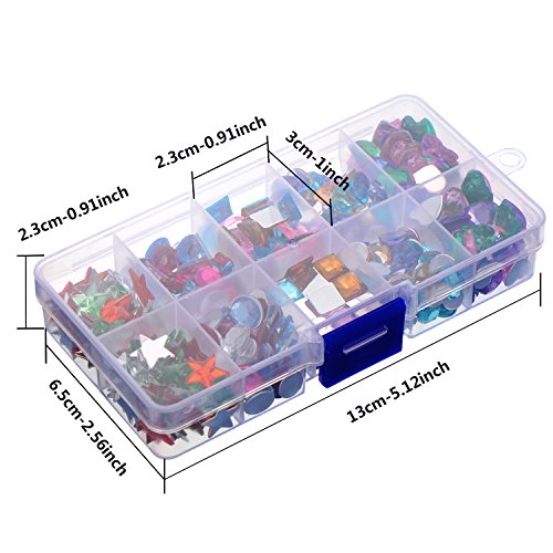 Outus 500 Stück Edelsteine Flatback Strasssteine Acryl Handwerk Juwelen Edelstein Verschönerungen, Herz Stern Quadrat Oval, Rund, mit Kunststoff Aufbewahrungsbox, Sortierte Farbe - 4