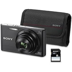 Sony DSC-W830 - Cámara compacta de 20.1 MP (Pantalla de 2.7", Zoom óptico 8X, estabilizador óptico), Negro - Kit cámara + Funda + SD 8 GB