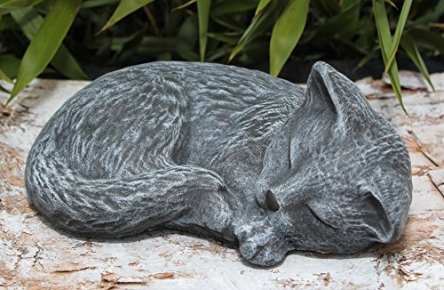 Steinfigur Katze schlafend in Schiefergrau, Figur, Deko, Grabschmuck, Gedenkstein - 4