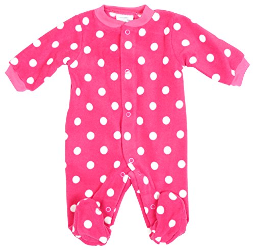 Girls Baby Pink & White Polka Spot Fleece Sleepsuit Romper sizes from Newborn to 9 Months