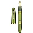 Jinhao 9019 Fountain Pen, Dadao Series #8 Heartbeat Medium Nib, Green Transparent Acrylic Barrel with Golden Clip Big Size Writing Pen
