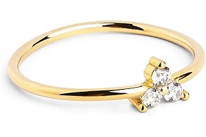 SINGULARU - Anillo Trebol - Anillo de Plata de Ley 925 con Acabado Baño de Oro de 18 Kt. y Circonitas - Joyas para Mujer - Varios Acabados y Tallas